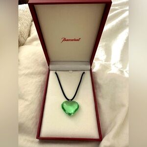 Baccarat green crystal heart, black necklace, unworn, from Baccarat store